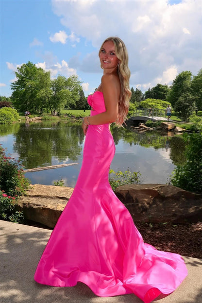 Tiff | Mermaid Sweetheart Pink Satin Prom Dress with Bow