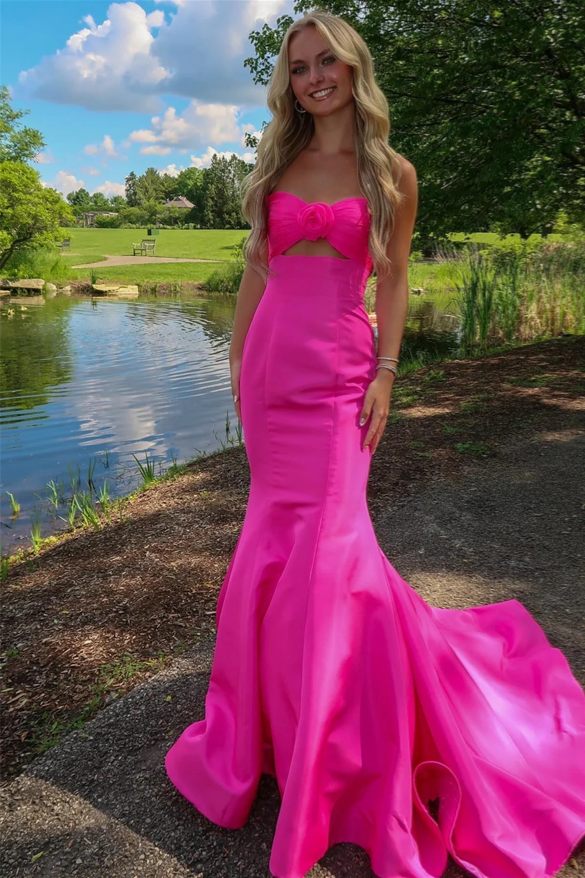 Tiff | Mermaid Sweetheart Pink Satin Prom Dress with Bow