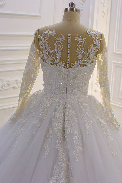 Trendy Sweetheart Long Sleevess Ivory Ball Gown Wedding Dress