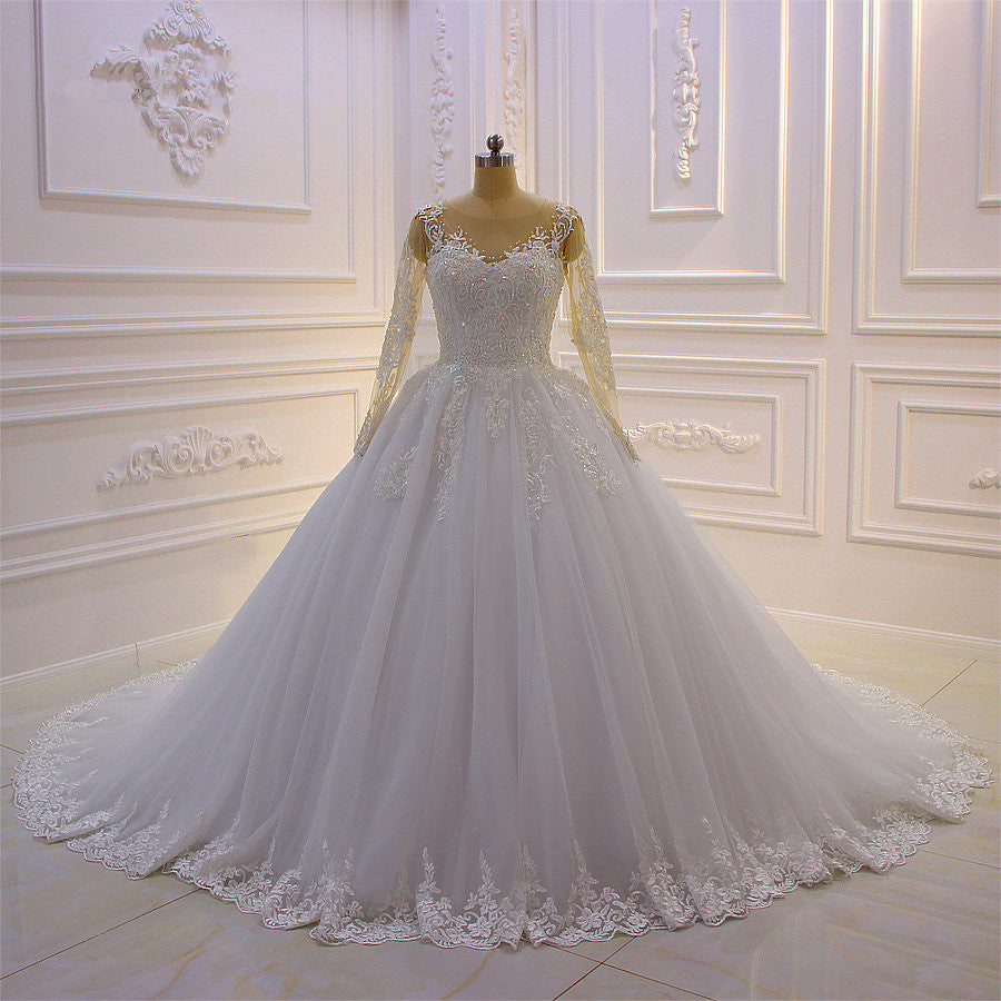 Trendy Sweetheart Long Sleevess Ivory Ball Gown Wedding Dress