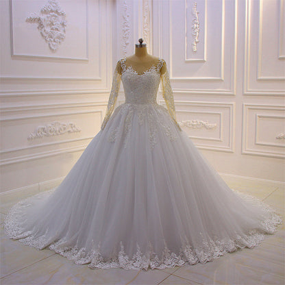 Trendy Sweetheart Long Sleevess Ivory Ball Gown Wedding Dress