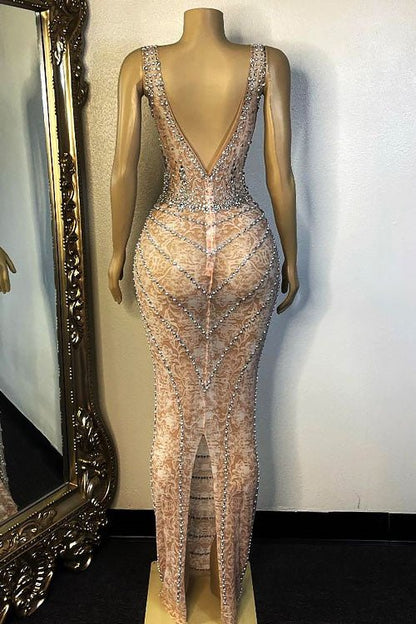 Tyra Mesh Diamante Evening Dress (Ready To Ship)