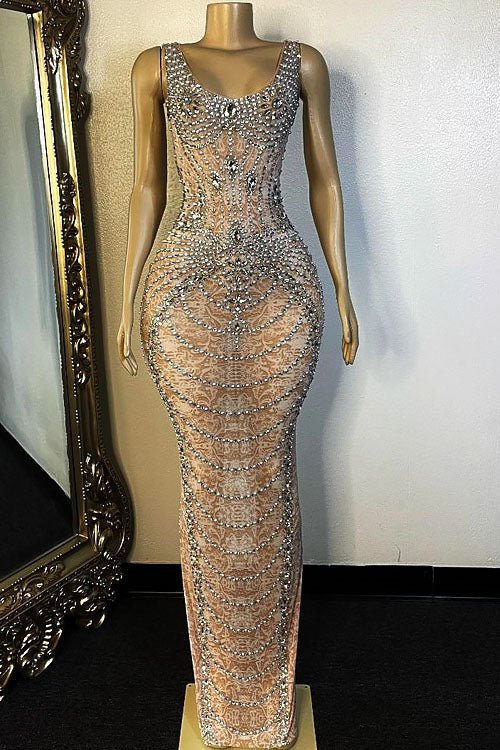 Tyra Mesh Diamante Evening Dress (Ready To Ship)