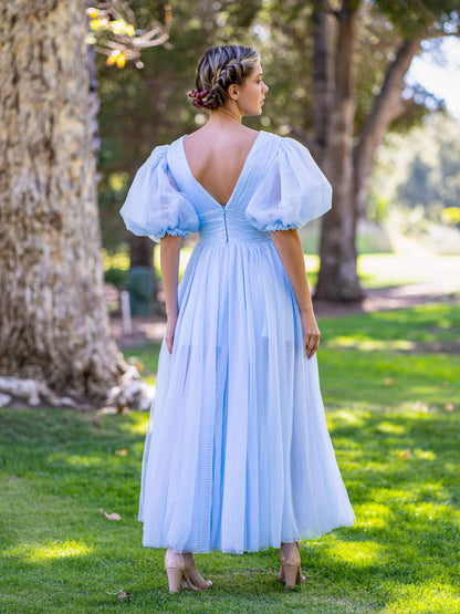 V-neck Maxi Length Tulle Prom Dress