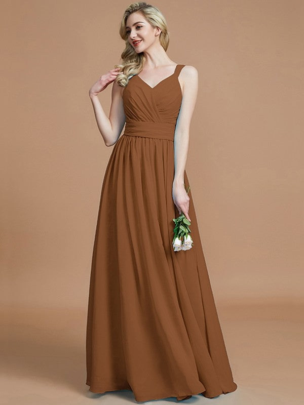 V-Neck Elegant Chiffon Sleeveless Bridesmaid Dresses