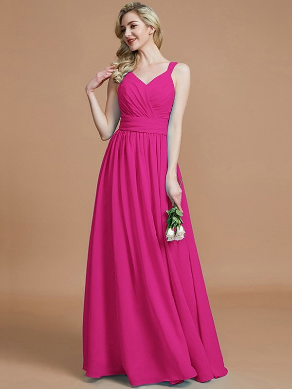 V-Neck Elegant Chiffon Sleeveless Bridesmaid Dresses