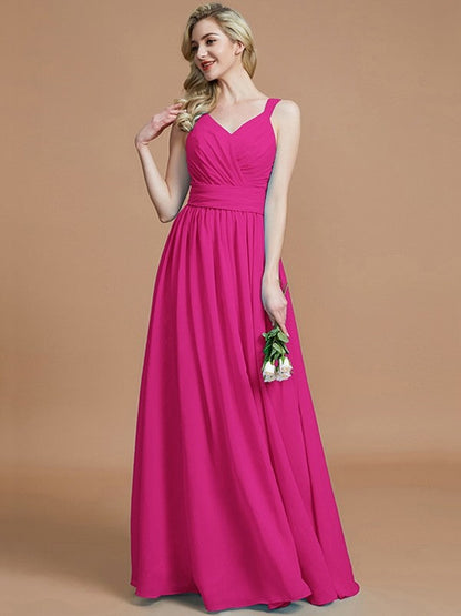 V-Neck Elegant Chiffon Sleeveless Bridesmaid Dresses