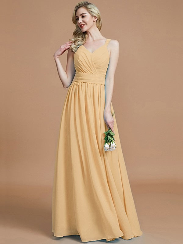 V-Neck Elegant Chiffon Sleeveless Bridesmaid Dresses