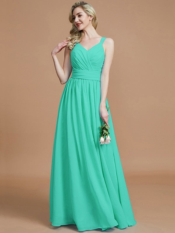 V-Neck Elegant Chiffon Sleeveless Bridesmaid Dresses