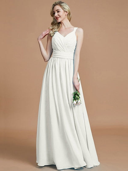 V-Neck Elegant Chiffon Sleeveless Bridesmaid Dresses