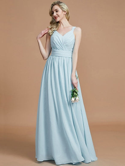 V-Neck Elegant Chiffon Sleeveless Bridesmaid Dresses