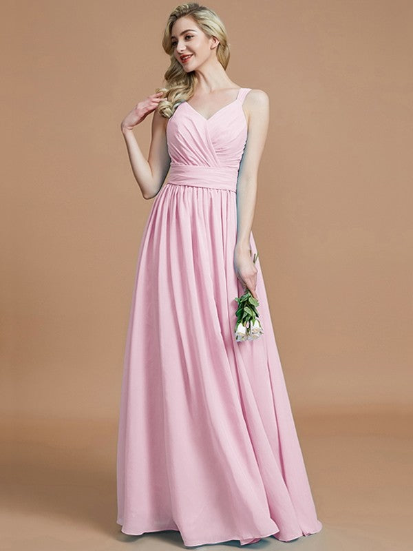 V-Neck Elegant Chiffon Sleeveless Bridesmaid Dresses