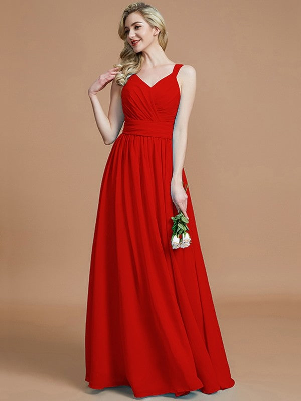 V-Neck Elegant Chiffon Sleeveless Bridesmaid Dresses