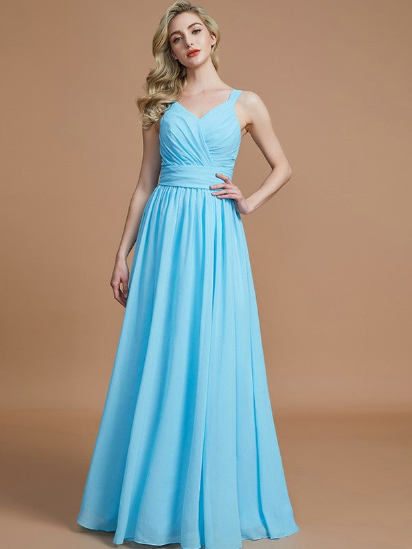 V-Neck Elegant Chiffon Sleeveless Bridesmaid Dresses