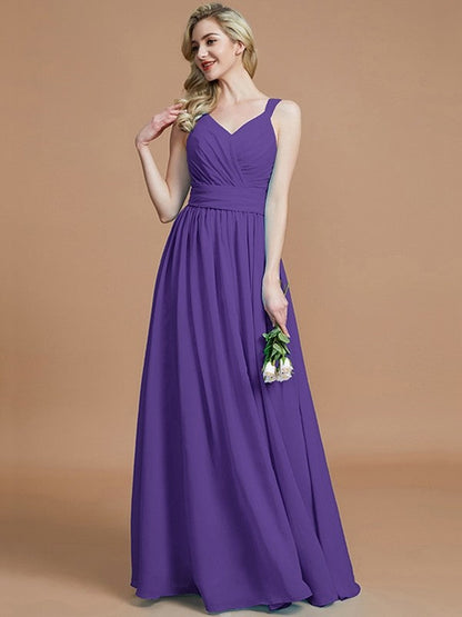 V-Neck Elegant Chiffon Sleeveless Bridesmaid Dresses