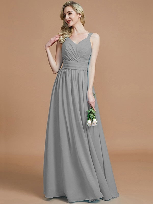 V-Neck Elegant Chiffon Sleeveless Bridesmaid Dresses