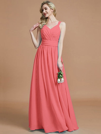 V-Neck Elegant Chiffon Sleeveless Bridesmaid Dresses