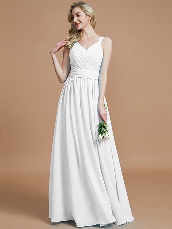 V-Neck Elegant Chiffon Sleeveless Bridesmaid Dresses