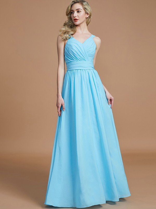 V-Neck Elegant Chiffon Sleeveless Bridesmaid Dresses