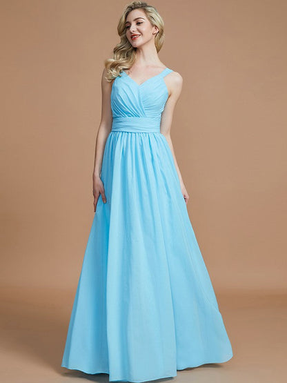 V-Neck Elegant Chiffon Sleeveless Bridesmaid Dresses