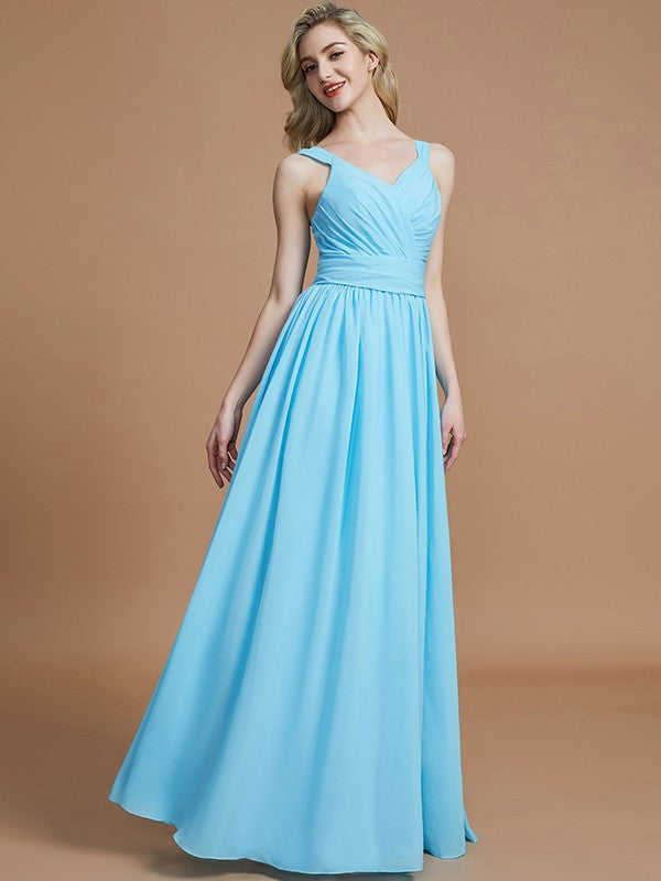 V-Neck Elegant Chiffon Sleeveless Bridesmaid Dresses