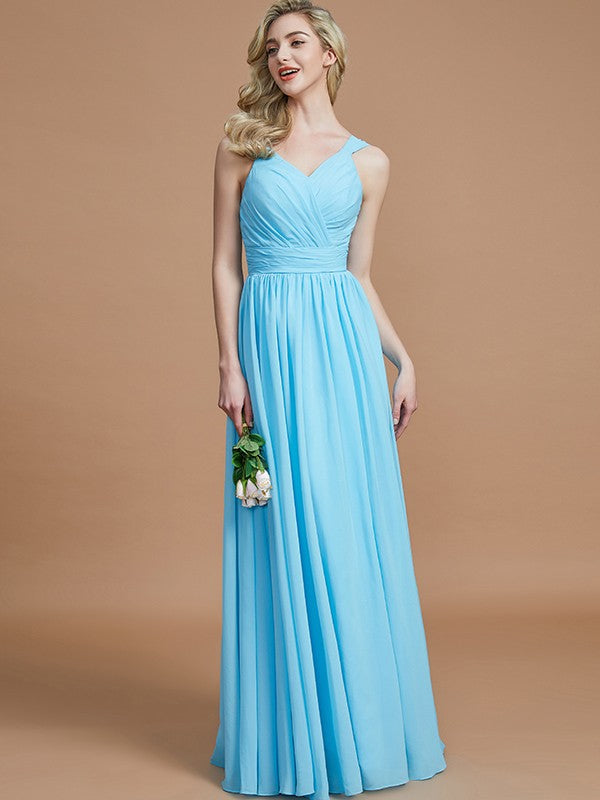 V-Neck Elegant Chiffon Sleeveless Bridesmaid Dresses