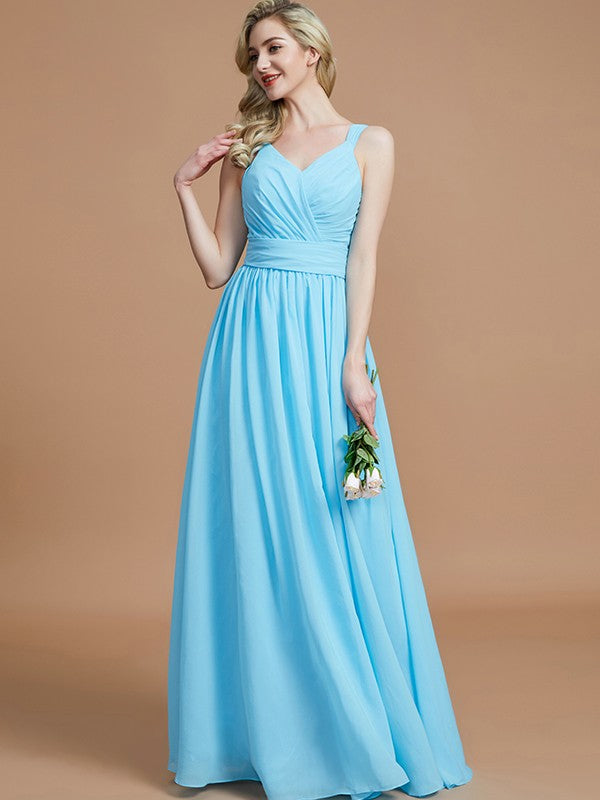 V-Neck Elegant Chiffon Sleeveless Bridesmaid Dresses