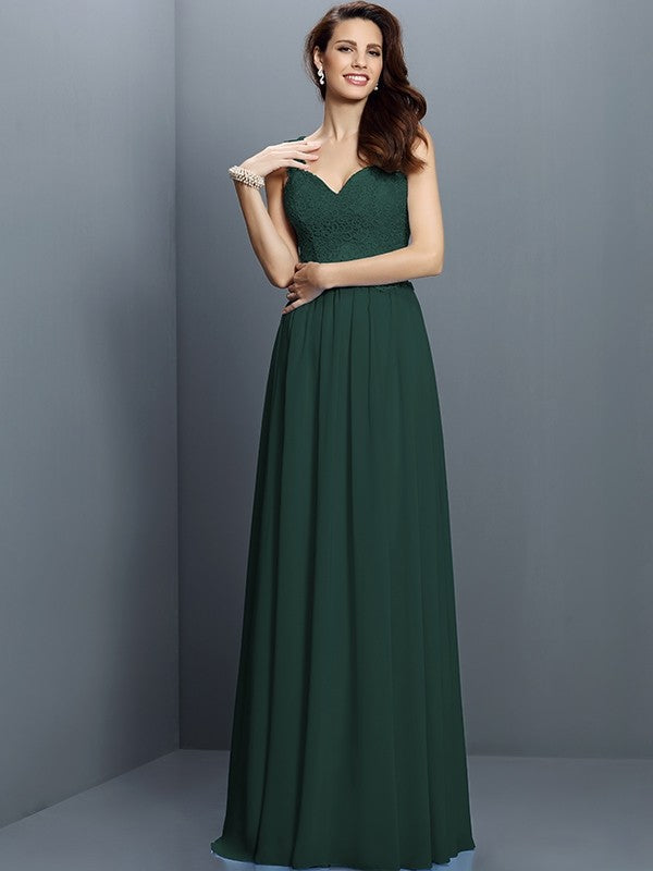 V-Neck Elegant Lace Sleeveless Long Chiffon Bridesmaid Dresses