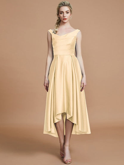 V-Neck Elegant Satin Asymmetrical Sleeveless Bridesmaid Dresses