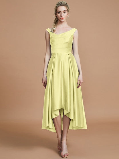 V-Neck Elegant Satin Asymmetrical Sleeveless Bridesmaid Dresses