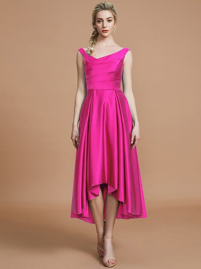 V-Neck Elegant Satin Asymmetrical Sleeveless Bridesmaid Dresses