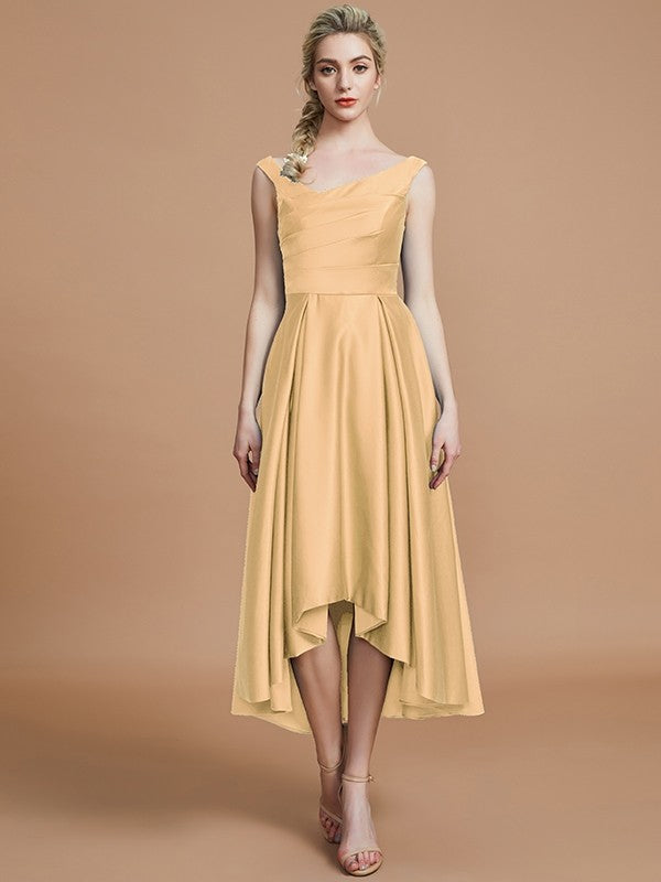 V-Neck Elegant Satin Asymmetrical Sleeveless Bridesmaid Dresses