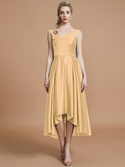 V-Neck Elegant Satin Asymmetrical Sleeveless Bridesmaid Dresses