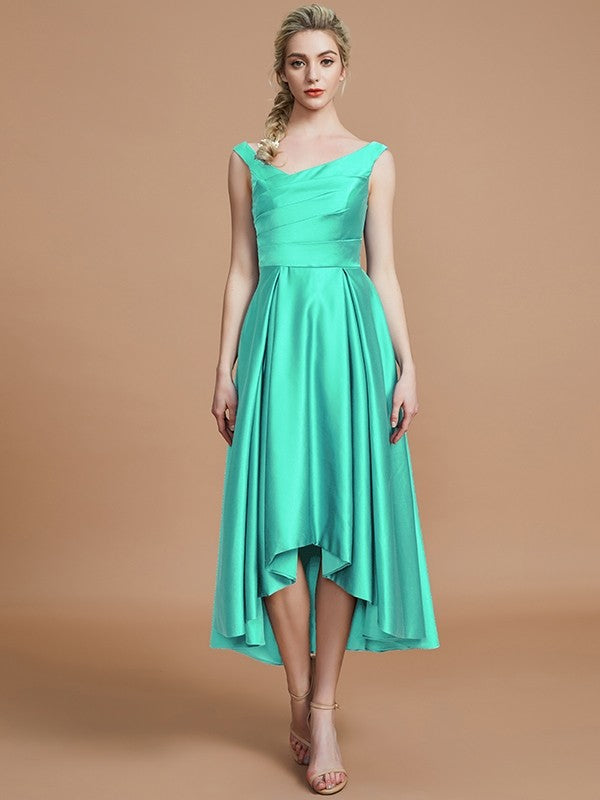 V-Neck Elegant Satin Asymmetrical Sleeveless Bridesmaid Dresses