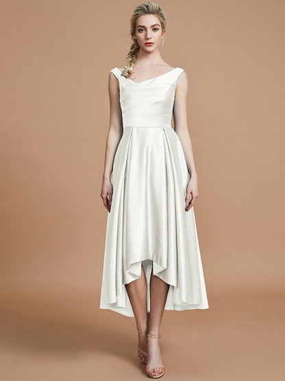 V-Neck Elegant Satin Asymmetrical Sleeveless Bridesmaid Dresses