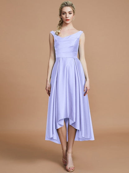 V-Neck Elegant Satin Asymmetrical Sleeveless Bridesmaid Dresses