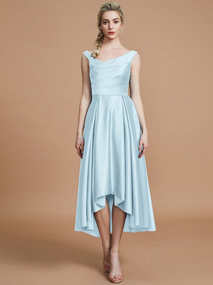 V-Neck Elegant Satin Asymmetrical Sleeveless Bridesmaid Dresses