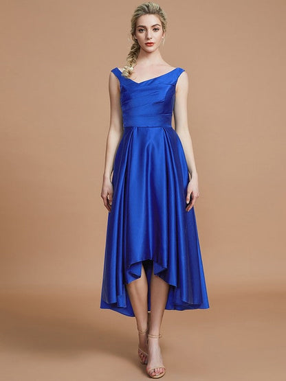 V-Neck Elegant Satin Asymmetrical Sleeveless Bridesmaid Dresses