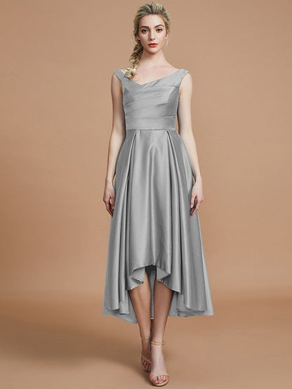 V-Neck Elegant Satin Asymmetrical Sleeveless Bridesmaid Dresses