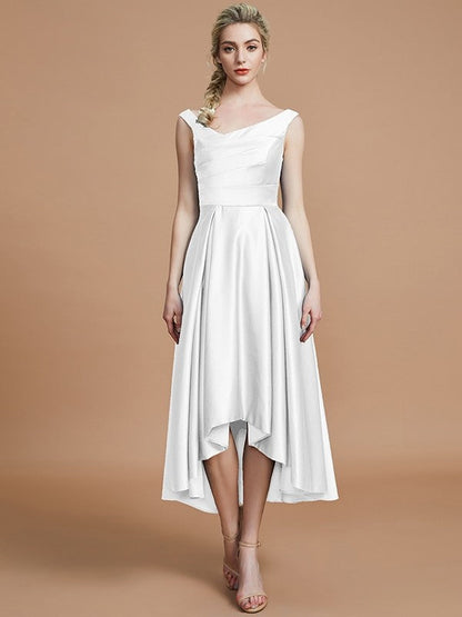 V-Neck Elegant Satin Asymmetrical Sleeveless Bridesmaid Dresses