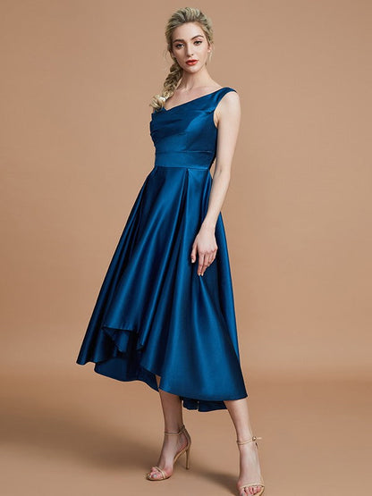 V-Neck Elegant Satin Asymmetrical Sleeveless Bridesmaid Dresses