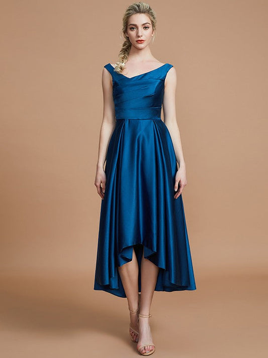 V-Neck Elegant Satin Asymmetrical Sleeveless Bridesmaid Dresses