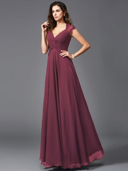 V-Neck Elegant Sleeveless Long Chiffon Bridesmaid dresses