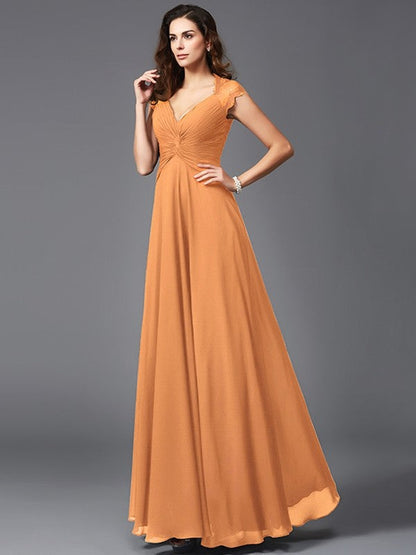 V-Neck Elegant Sleeveless Long Chiffon Bridesmaid dresses