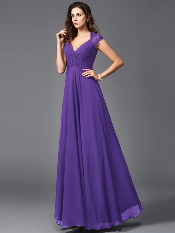 V-Neck Elegant Sleeveless Long Chiffon Bridesmaid dresses