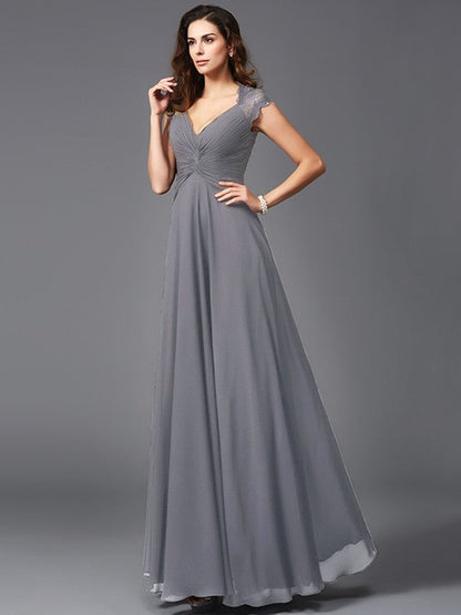 V-Neck Elegant Sleeveless Long Chiffon Bridesmaid dresses