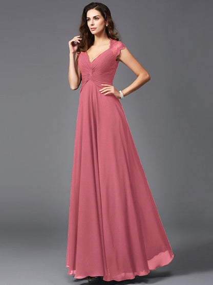 V-Neck Elegant Sleeveless Long Chiffon Bridesmaid dresses