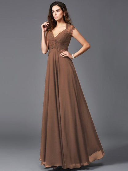 V-Neck Elegant Sleeveless Long Chiffon Bridesmaid dresses