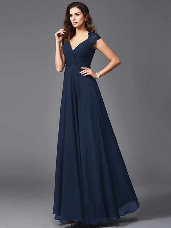 V-Neck Elegant Sleeveless Long Chiffon Bridesmaid dresses