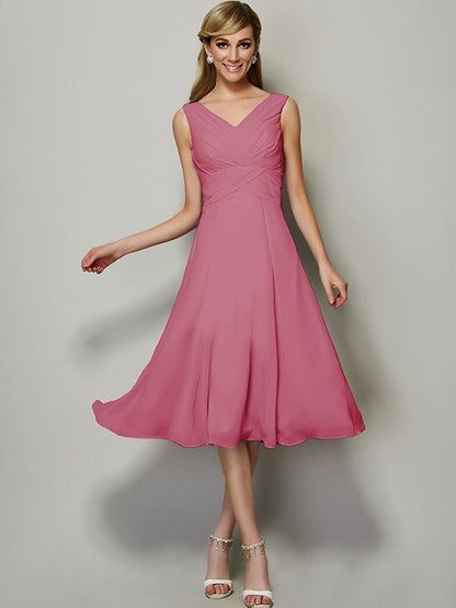 V-Neck Elegant Sleeveless Pleats Short Chiffon Bridesmaid Dresses